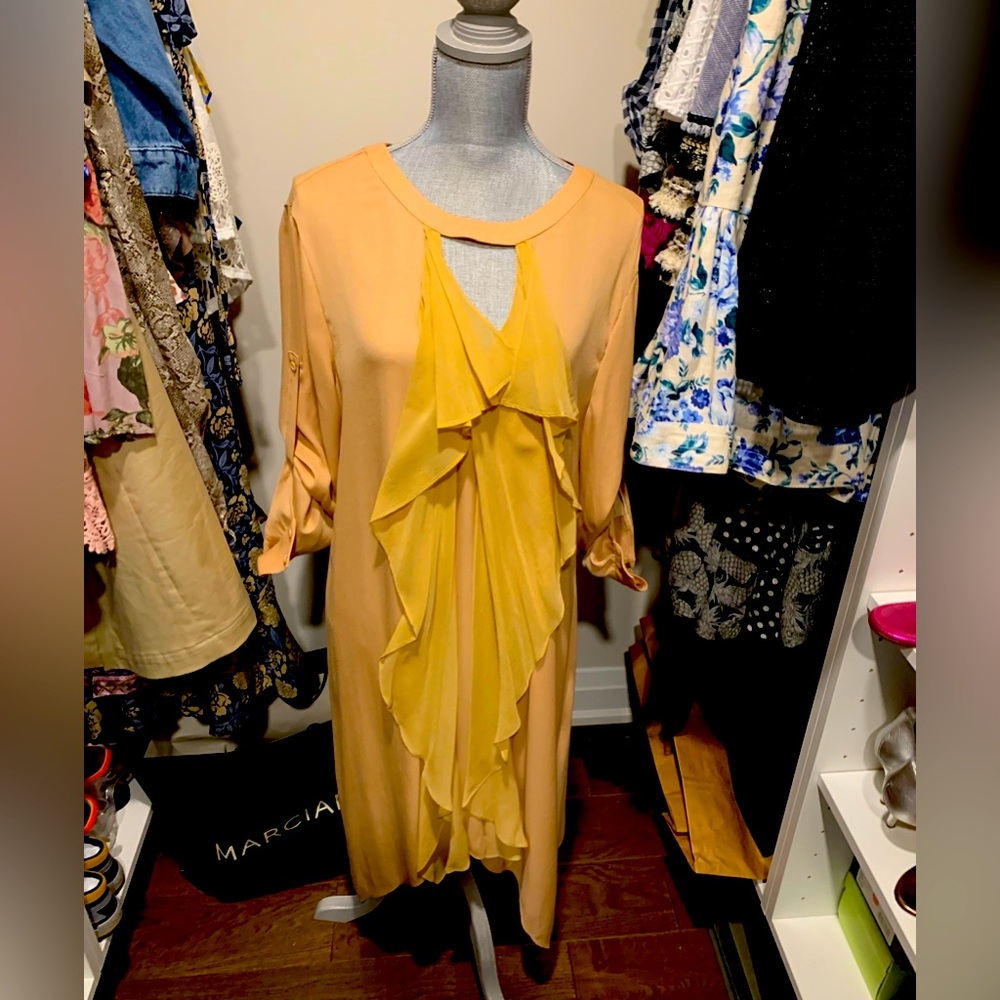 BCBGMaxAzria Silk Cream Long Sleeve Dress